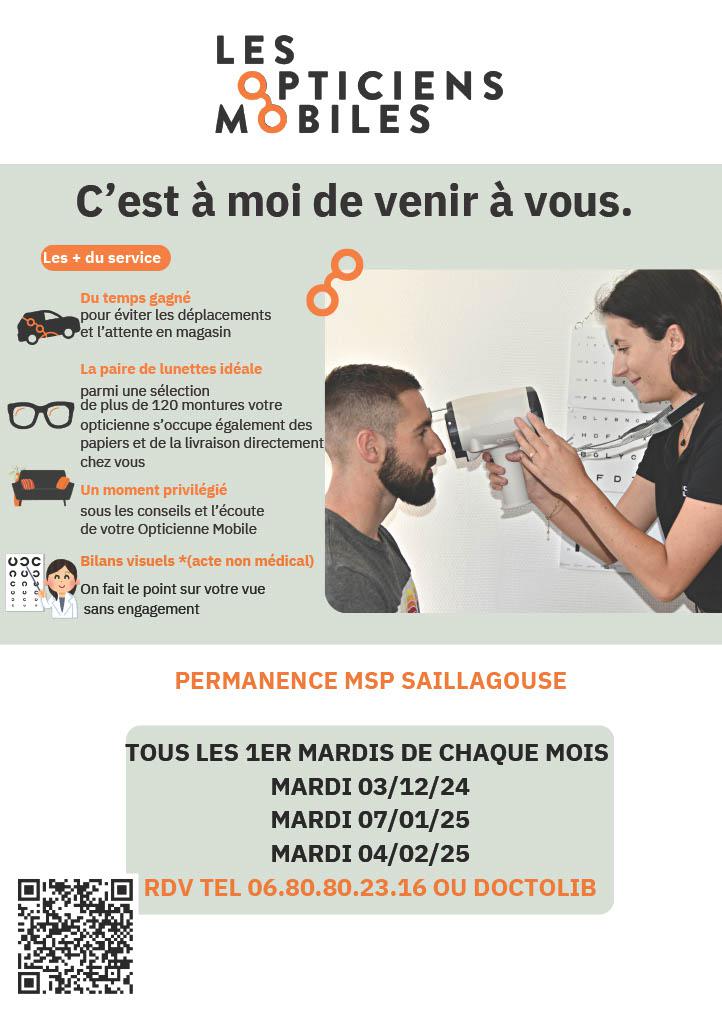 Dates des permanences Opticien site de Saillagouse 